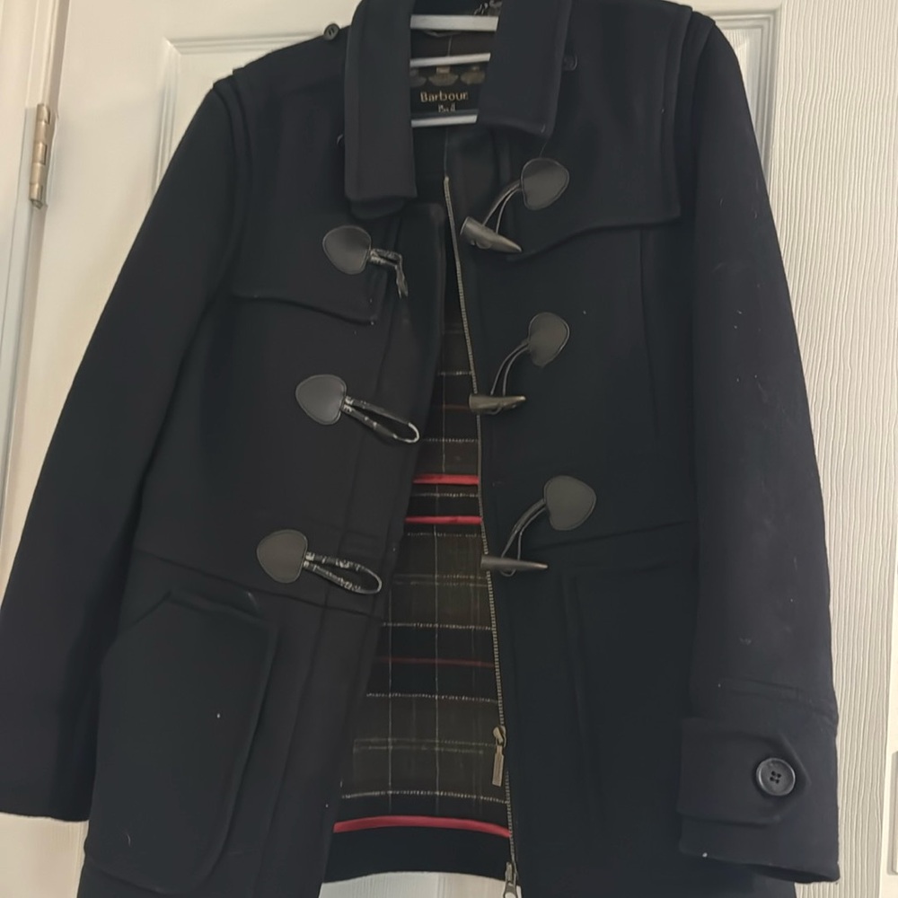 Barbour coat uSA unisex size 8 navy wool duffle toggle coat